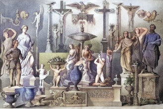Zinc cast ornaments from the zinc foundry of L. Weber in Leipzig, Germany, 1880, Historic,
