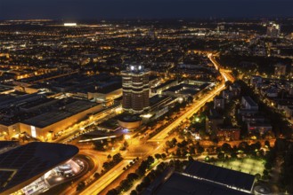 MUNICH, GERMANY, MAY 11: Aerial view of BMW Museum & BWM Welt & factory from Olympic Tower in the