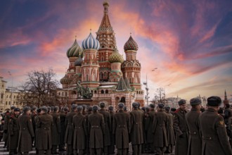 Moscow, Russia, January 2016: an academy of soldiers visiting Red Square in Moscow in a beautiful