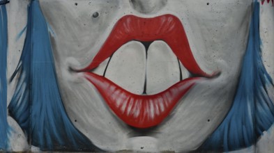 Graffito, mouth, Ibiza Town, Ibiza, Balearic Islands, Spain, Europe
