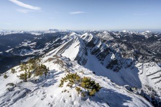 Berge im Winter, Blick auf Vorderlahner Kopf vom Sonntagshorn, Chiemgauer Alpen, Bayern,