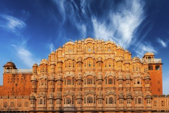Famous Rajasthan Indian landmark, Hawa Mahal palace (Palace of the Winds), Jaipur, Rajasthan,