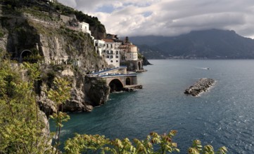 View of the small town Amalfi, Amalfi Coast, Costiera Amalfitana, Province of Salerno, Campania,