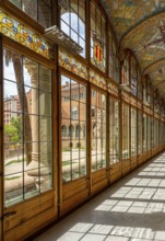 Interior view of the hall and corridors in the main building in the Hospital de la Santa Creu i