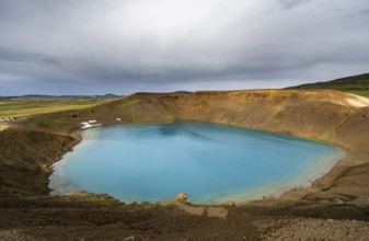 Volcanic crater with blue lake, volcanic lake, crater lake Viti at the central volcano Krafla,
