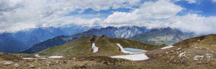 Panorama of Himalayas near Kullu Valley. Himachal Pradesh, India, Asia