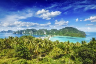 Tropical island with resorts wallpaper, Phi-Phi island, Krabi Province, Thailand, Asia