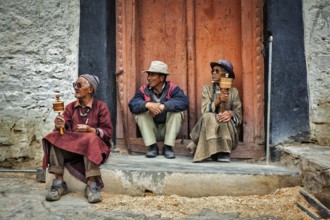 LAMAYURU, INDIA, SEPTEMBER 10, 2011: Tibetan Buddhists in Lamayuru gompa (monastery), Ladakh,