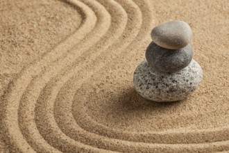 Japanese Zen stone garden, relaxation, meditation, simplicity and balance concept, pebbles and