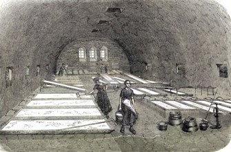 Model farm in Zealand in 1896, milk cellar, Denmark, Historic, digitally restored reproduction of