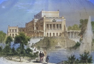 The new theatre in Leipzig in 1869, Germany, Historic, digitally restored reproduction of an
