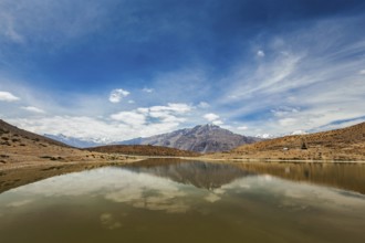 Dhankar lake in Himalayas. Spiti valley, Himachal Pradesh, India, Asia