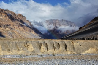 Rainbow in Spiti Valley. Himachal Pradesh, India, Asia