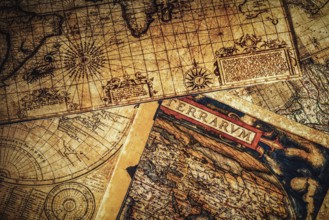 Travel geography navigation concept background, old vintage ancient world maps