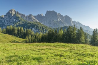 Horse-rider Steinberge, Northern Limestone Alps, Weißbach National Park, Alpine pasture, blue sky,
