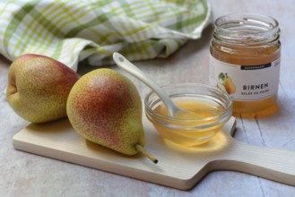 Pear jelly in peel and jar, pears