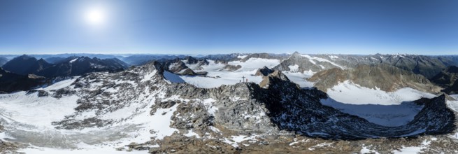 Panorama at the summit of the Wilder Freiger with glacier Übeltalferner and Wilder Freiger Ferner,