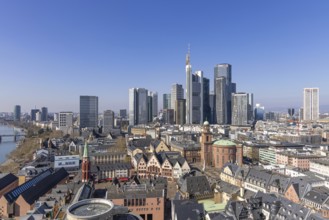 The view from St. Bartholomew's Cathedral takes in Frankfurt city centre and the banking skyline,