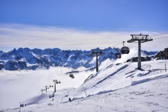 Ski piste in the Hoher Ifen ski area in Kleinwalstertal, in Allgäu, Vorarlberg, Austria, Europe