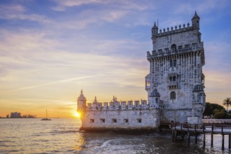 Belem Tower or Tower of St Vincent, famous tourist landmark of Lisboa and tourism attraction, on