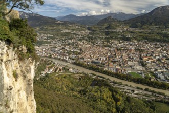 View of Trento and the Trentino mountain landscape from the Sardagna district, Trento, Trentino,
