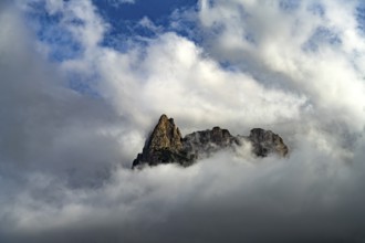 Mount Sciliar in the clouds, Siusi allo Sciliar, South Tyrol, Italy, Europe