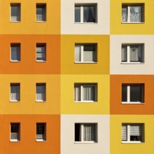 Geometrically and colourfully designed apartment buildings of a housing association, Halberstadt,