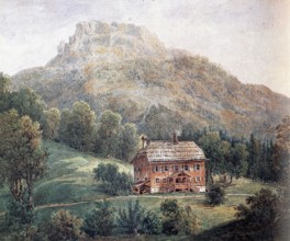 Farmhouse in the mountains, Painting by Adolf Hitler (1889-1945), Historical, digitally restored
