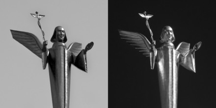 The Golden Angel by Fritz Bartsch-Hofer on the roof of the Engel pharmacy in Giessen, graphic