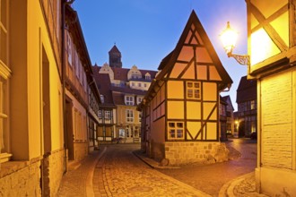 Half-timbered houses in Finkenherd with Schlossberg, alley in the old town centre of the World