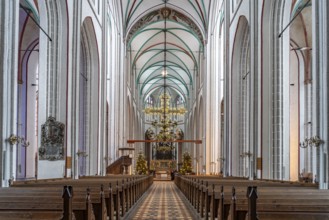 Interior with triumphal cross of Schwerin Cathedral St. Marien and St. Johannis, state capital