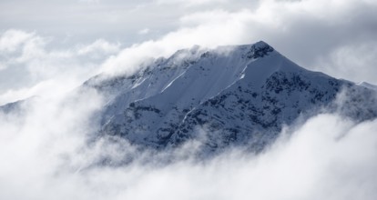 Snow-covered Alps, winter landscape in the mountains, Albula Alps, Grisons, Switzerland, Europe
