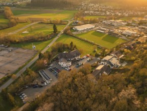 Panorama of a rural cityscape at sunset with extensive fields, Europäischer Hof, Königsbach,