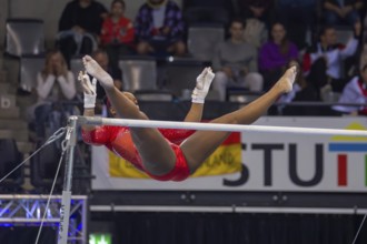 EnBW DTB-Pokal Stuttgart 2025, Mixed Cup***Gabrielle Black Canada warming up on uneven bars
