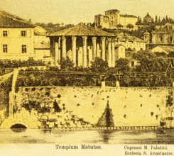 Semicircular mouth of the Cloaca Maxima into the Tiber, canal system for drainage, Templum Matutae