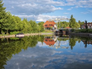 The historic lock with lifting bridge, Altfriesack, Brandenburg, Germany, Europe