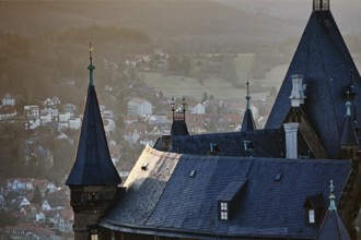 View of the castle and Wernigerode, Harz Mountains, Saxony-Anhalt, Germany, Europe