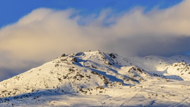 The Chandolin ski area in the evening light, Chandolin, Val d'Anniviers, Valais Alps, Canton