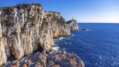Cliffs at the Lighthouse or Cape Ducato Lefkas in the southern area of the island of Lefkada.