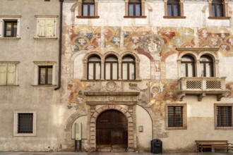 The painted façade of the Palazzo Quetta - Alberti Colico palace in Trento, Trentino, Italy, Europe