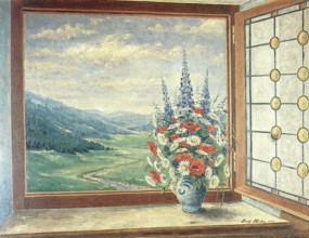 Spring Bouquet at the Window, Painting by Adolf Hitler (1889-1945), Historical, digitally restored