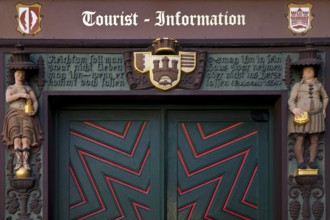 Tourist information, detail at the town hall, Wernigerode, Harz, Saxony-Anhalt, Germany, Europe