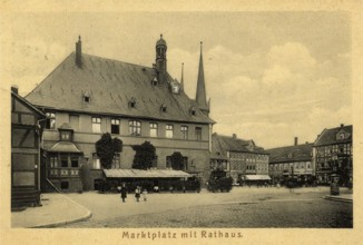 Historical postcard, picture postcard, market square with town hall in Wernigerode, Saxony-Anhalt,
