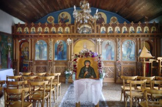 Interior, Altar, Church of Agia Paraskevi, Castle of Platamonas, Platamon Castle, black and white,