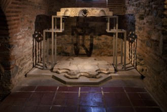 Interior view of the ambo, crypt, remains of the Roman baths, Hagios Demetrios Church, also known