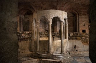Interior view of the crypt, remains of the Roman baths, Hagios Demetrios church, also known as