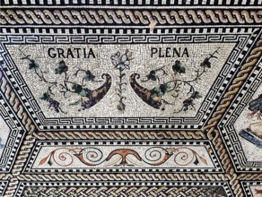 Floor mosaic Gratia plena, detail, interior view of the Chapel of Grace in Kevelaer, Lower Rhine,