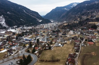 Drone image, residential buildings, view of town, Radenthein, Gegendtal, Carinthia, Austria, Europe
