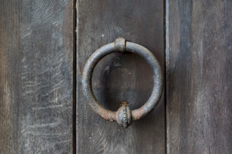 Door knocker as a ring at the Romanesque Basilica of the Holy Cross in Wechselburg, Saxony,