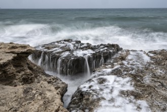 Waves on rocky coast, Playa Los Escullos, Cabo de Gata, Los Escullos, Playa del Arco, El Arco